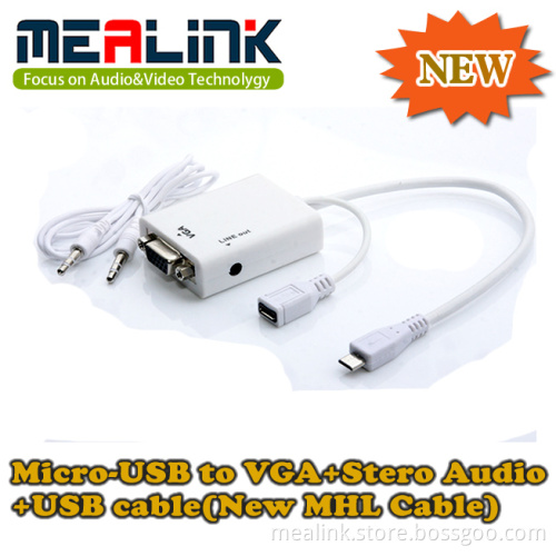New Mhl Cable Micro-USB to VGA+Stero Audio+USB Cable (YLM-01)